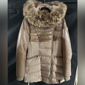 Women's Brown Quilted Jacket with Faux Fur Trim